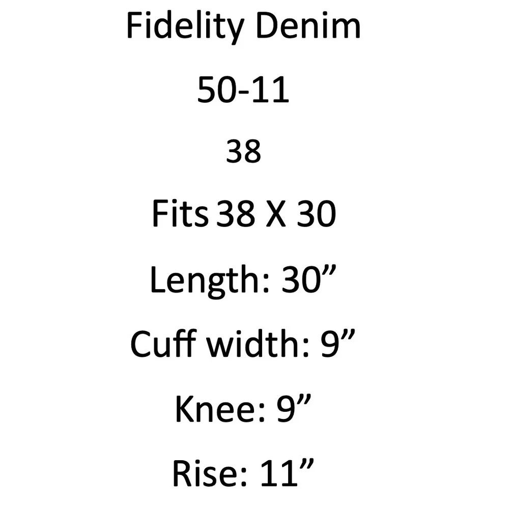 Fidelity Denim 50-11 Jeans Mens 38 Ventilator Blue Straight Leg Cott‎ Fits 38x30